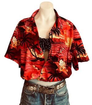 Hawaiian Shirt Tropical Button Down Crop Top One Size Boxy Coconutgirl Unique